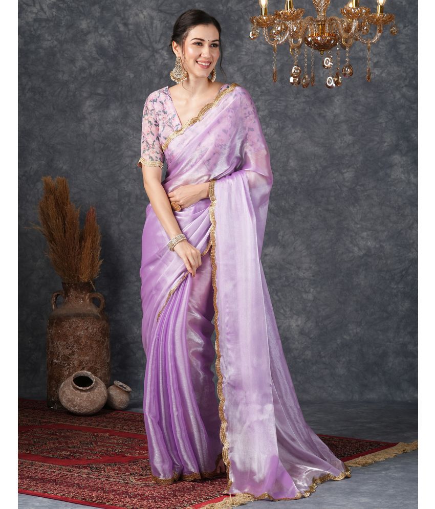     			Samah Chiffon Embellished Saree With Blouse Piece - Purple ( Pack of 1 )