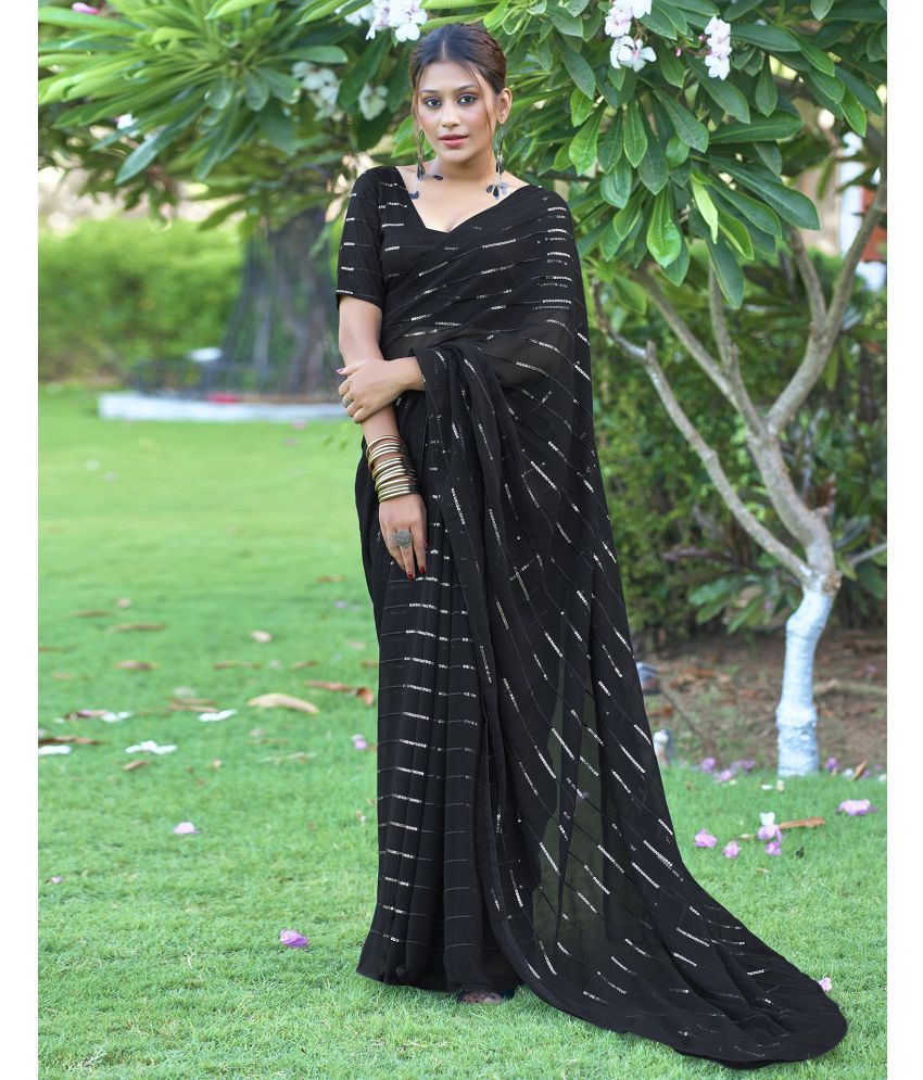     			Samah Georgette Embellished Saree With Blouse Piece - Black ( Pack of 1 )