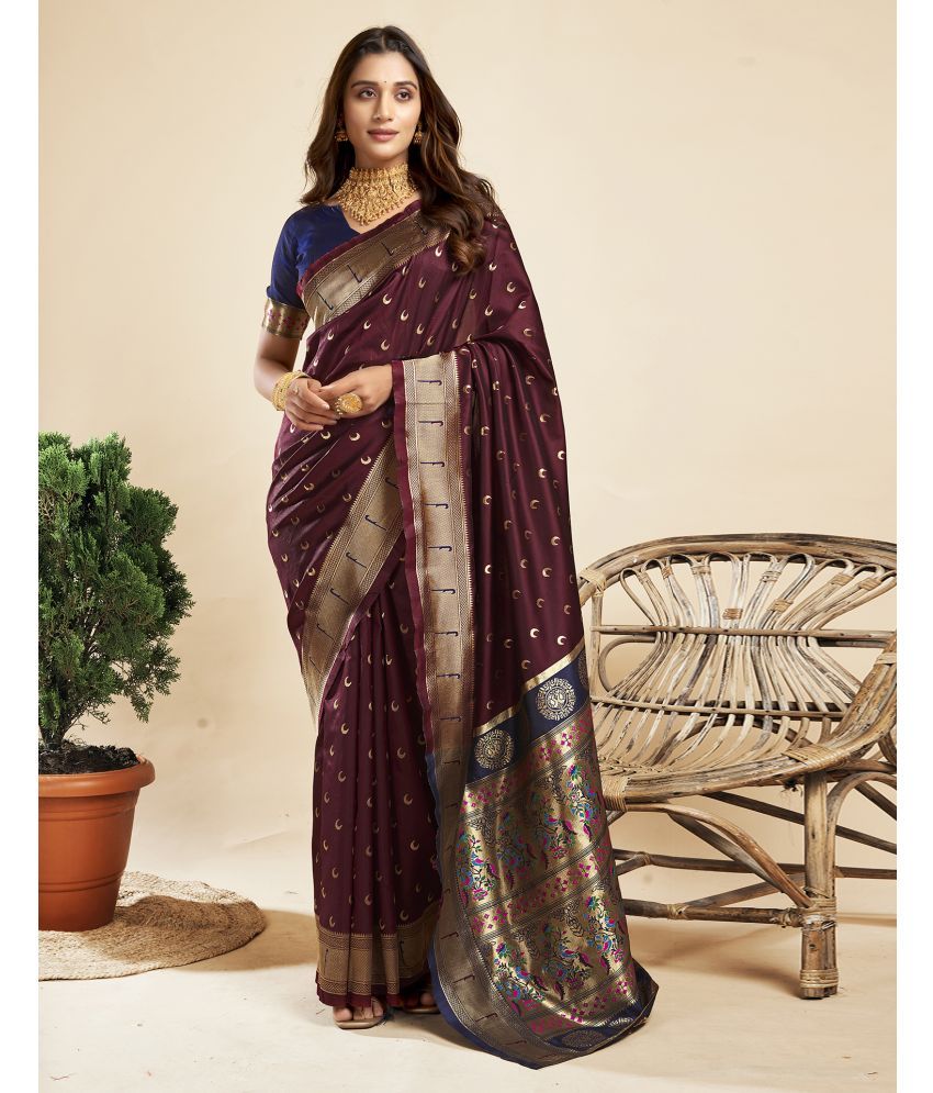     			Samah Silk Blend Embellished Saree With Blouse Piece - Brown ( Pack of 1 )