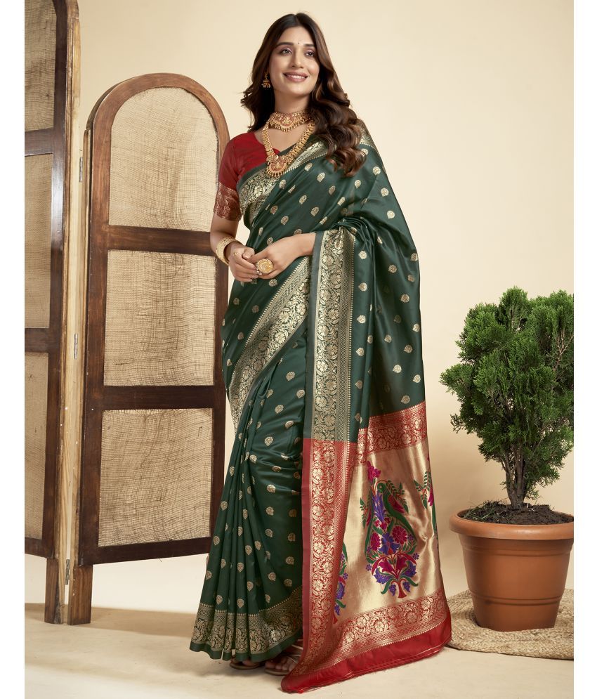     			Samah Silk Blend Embellished Saree With Blouse Piece - Green ( Pack of 1 )