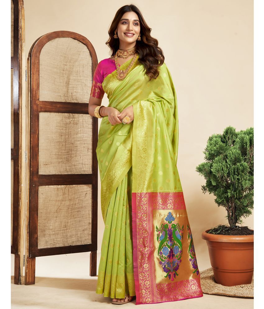     			Samah Silk Blend Printed Saree With Blouse Piece - Lime Green ( Pack of 1 )