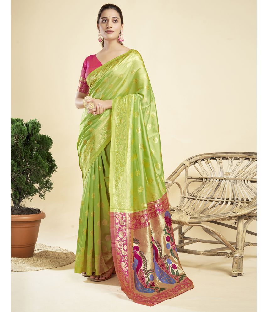     			Samah Silk Blend Printed Saree With Blouse Piece - Lime Green ( Pack of 1 )