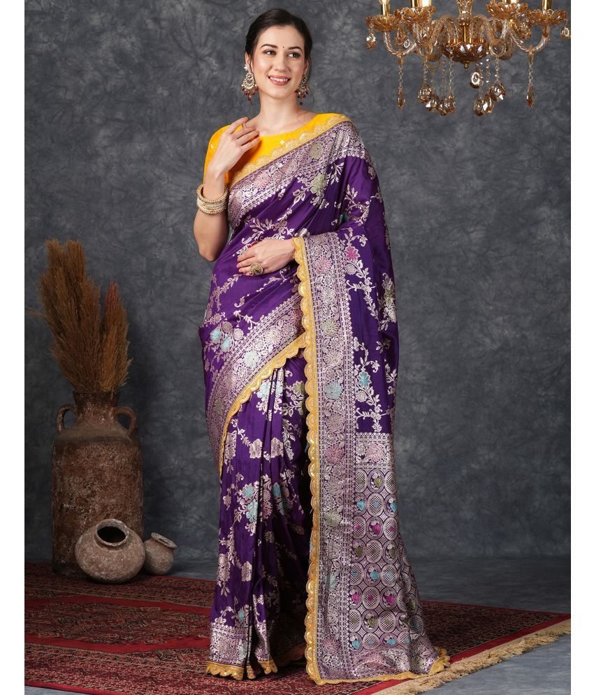     			Samah Silk Blend Printed Saree With Blouse Piece - Lavender ( Pack of 1 )