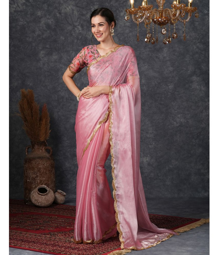     			Satrani Chiffon Embellished Saree With Blouse Piece - pink ( Pack of 1 )