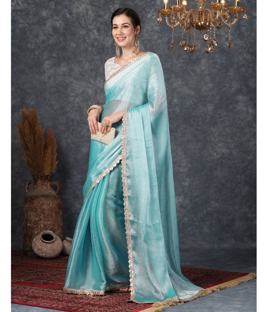     			Satrani Chiffon Solid Saree With Blouse Piece - Light Blue ( Pack of 1 )