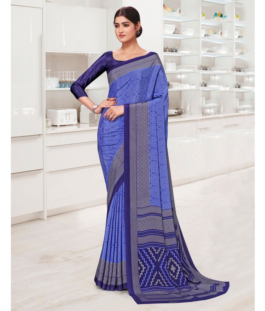     			Satrani Crepe Printed Saree With Blouse Piece - Blue ( Pack of 1 )