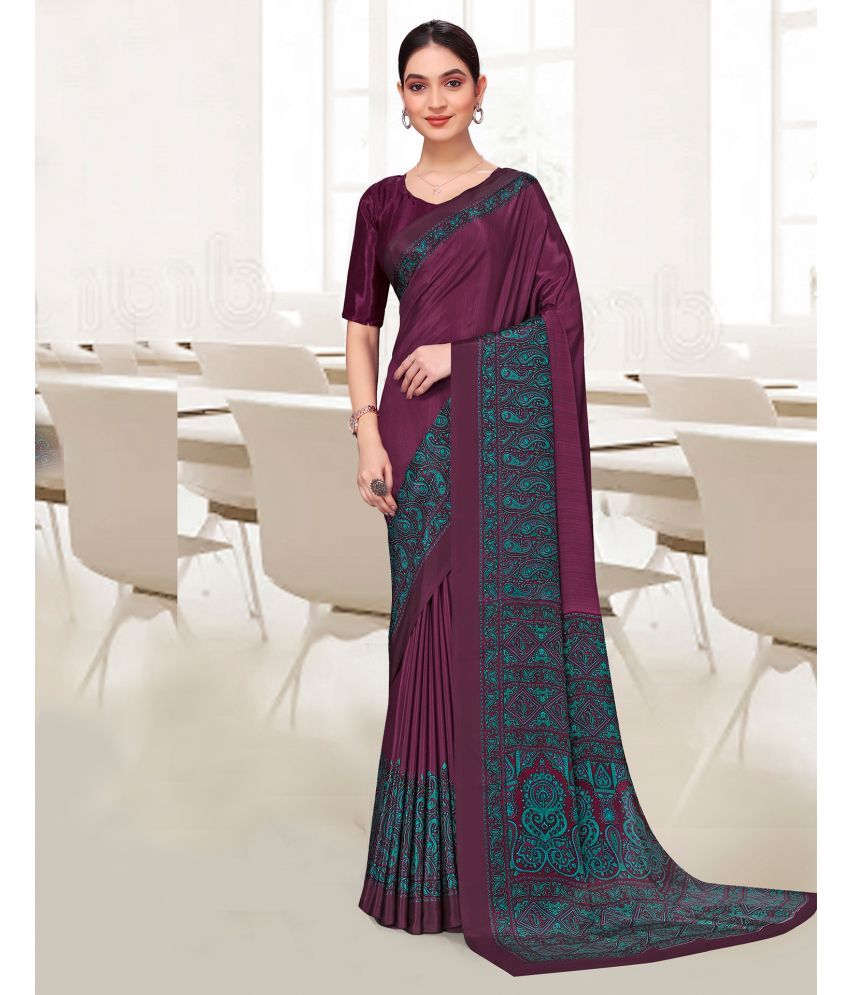     			Satrani Crepe Printed Saree With Blouse Piece - Wine ( Pack of 1 )