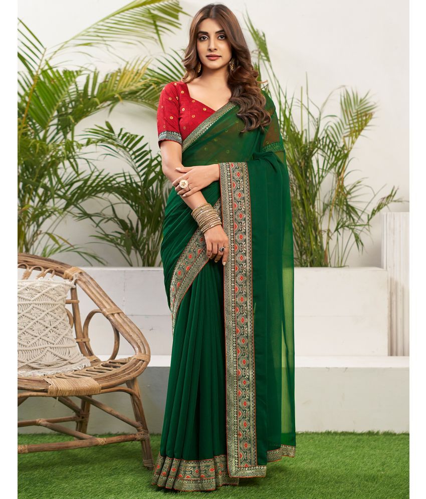     			Satrani Georgette Embellished Saree With Blouse Piece - Green ( Pack of 1 )