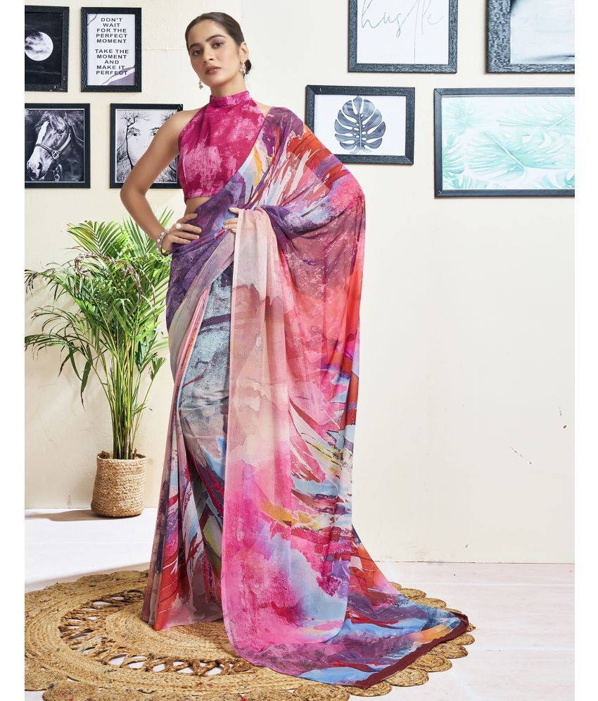     			Satrani Georgette Printed Saree With Blouse Piece - Multicolor1 ( Pack of 1 )