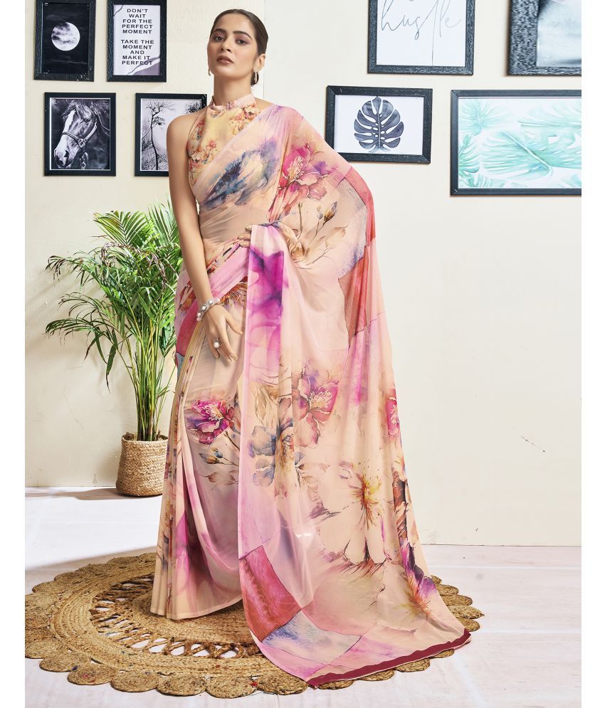     			Satrani Georgette Printed Saree With Blouse Piece - Multicolor ( Pack of 1 )