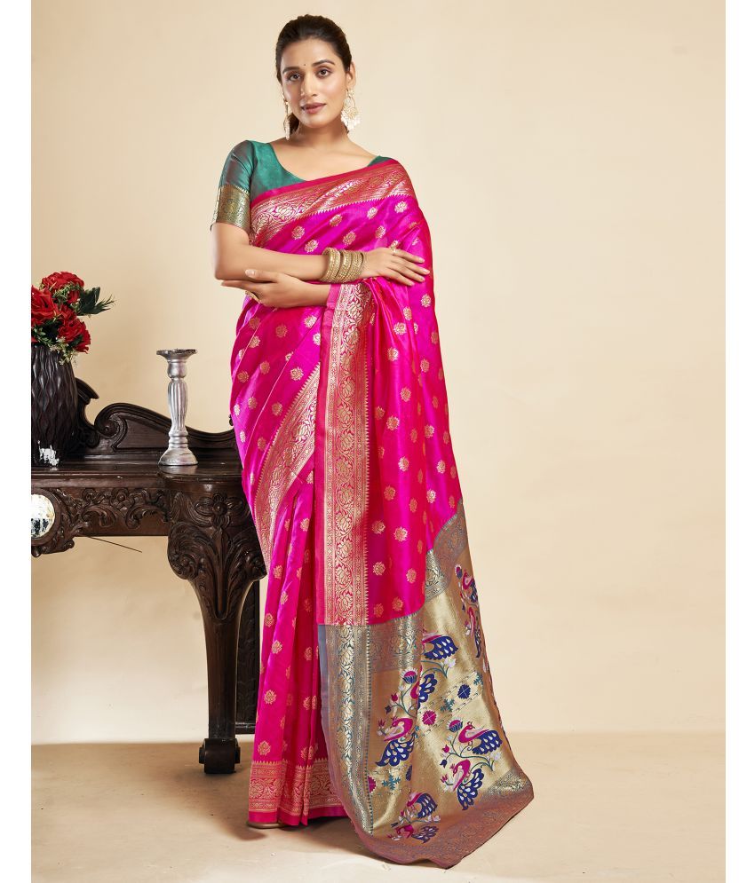     			Satrani Silk Blend Embellished Saree With Blouse Piece - Magenta ( Pack of 1 )