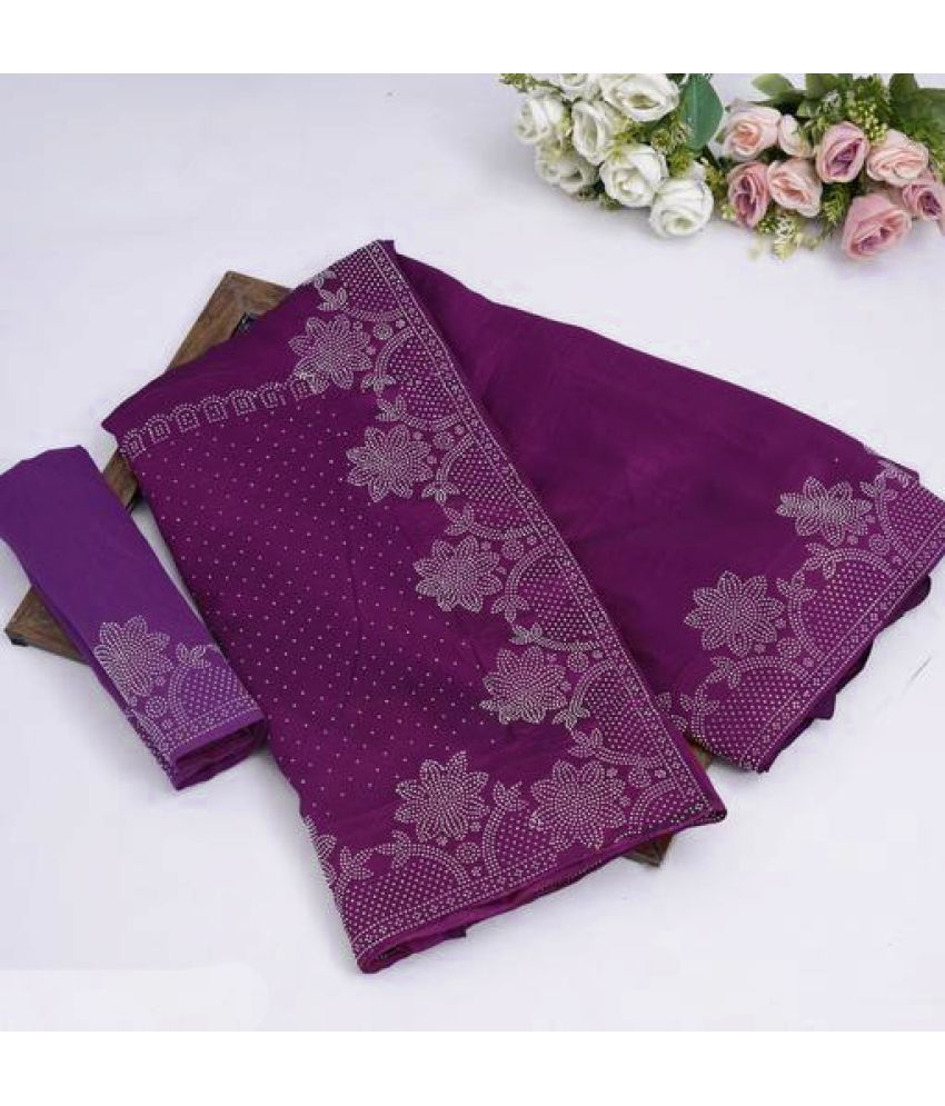     			Shivadit ethnic Chiffon Embellished Saree With Blouse Piece - Purple ( Pack of 1 )