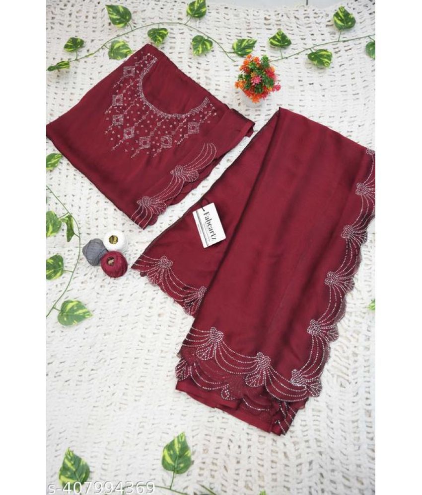     			Shivadit ethnic Georgette Cut Outs Saree With Blouse Piece - Maroon ( Pack of 1 )