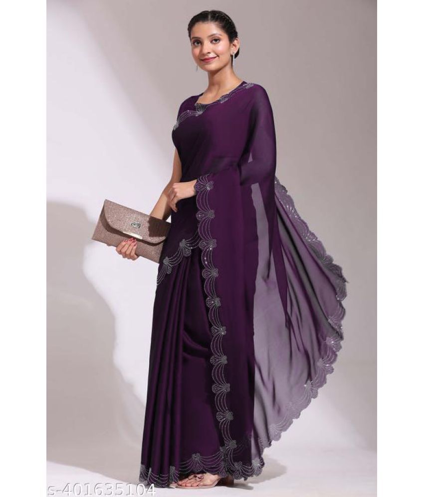     			Shivadit ethnic Georgette Self Design Saree With Blouse Piece - Purple ( Pack of 1 )