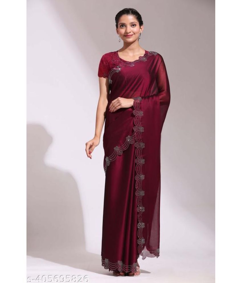     			Shivadit ethnic Georgette Self Design Saree With Blouse Piece - Maroon ( Pack of 1 )