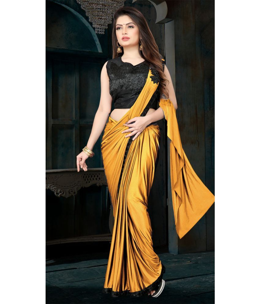     			Shivadit ethnic Lycra Embroidered Saree With Blouse Piece - Yellow ( Pack of 1 )