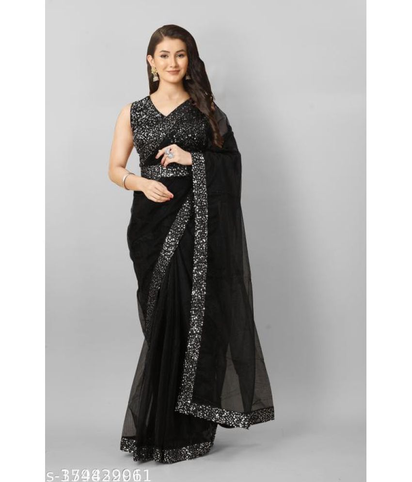     			Shivadit ethnic Net Embroidered Saree With Blouse Piece - Black ( Pack of 1 )