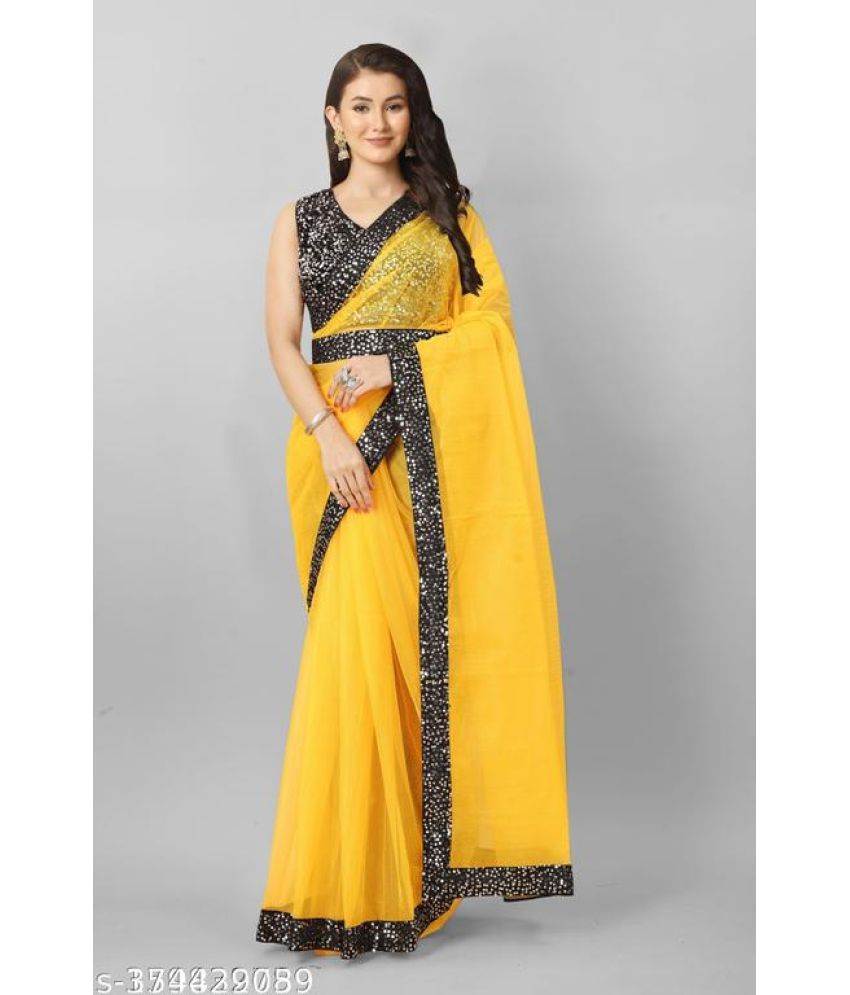     			Shivadit ethnic Net Embroidered Saree With Blouse Piece - Yellow ( Pack of 1 )