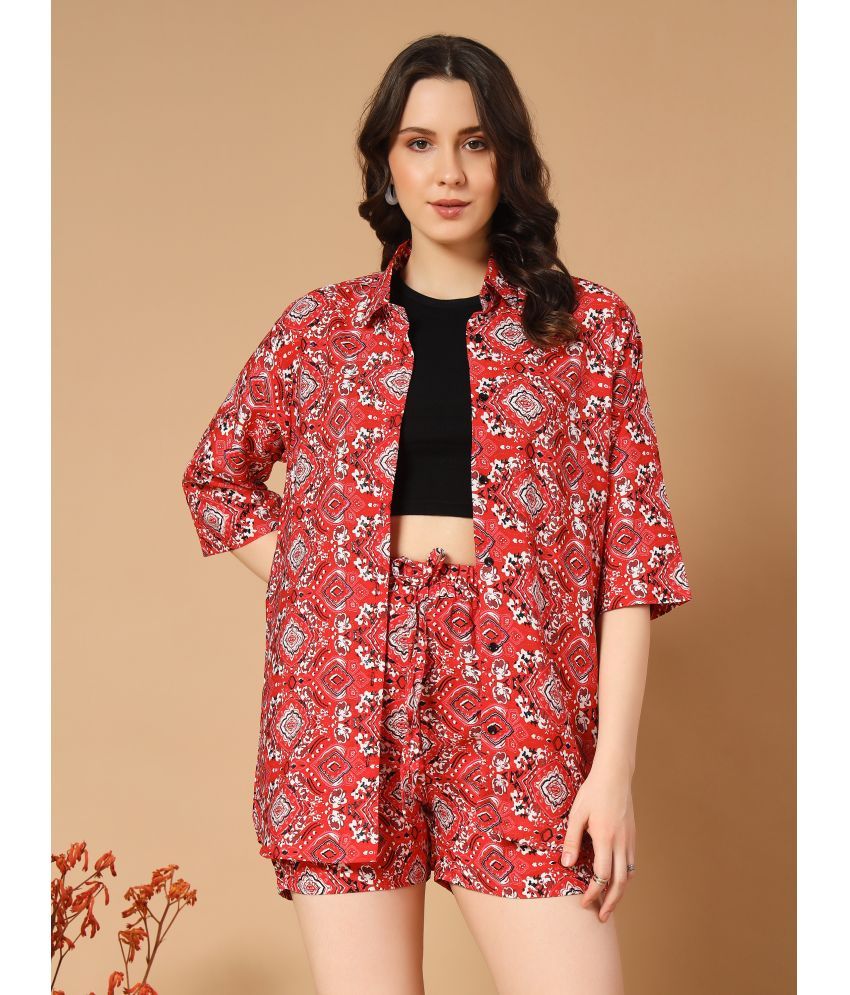     			ZWERLON RED Printed Shorts Top Set