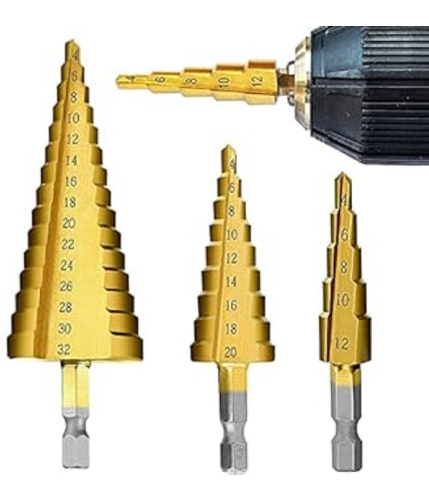     			3X Large HSS Steel Step Cone Drill Titanium Bit Set Hole Cutter 4-12/20/32mm