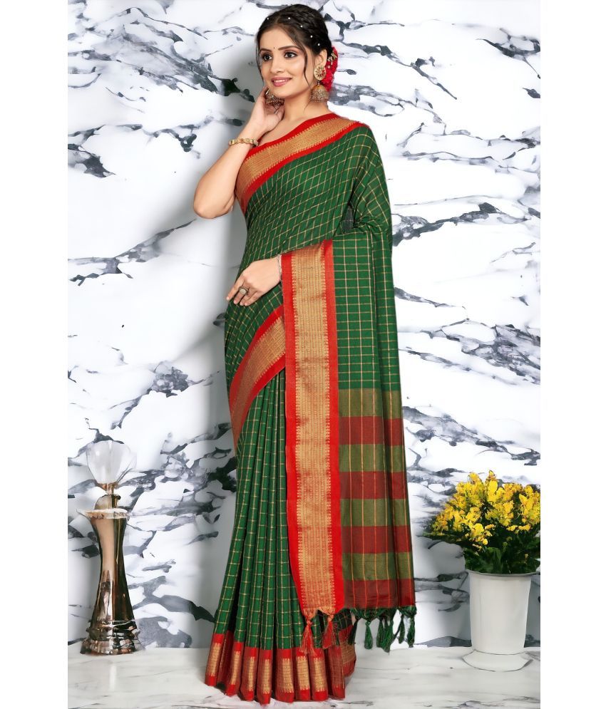     			AMTHI Cotton Silk Woven Saree With Blouse Piece - Green ( Pack of 1 )