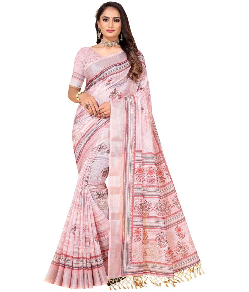     			AMTHI Linen Printed Saree With Blouse Piece - Multicolour ( Pack of 1 )