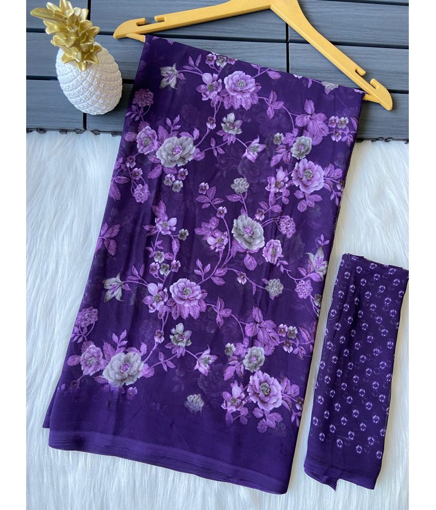     			BHAVIKA SILK MILLS Georgette Printed Saree With Blouse Piece - Purple ( Pack of 1 )