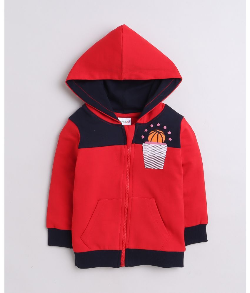     			BUMZEE Navy & Red Boys Full Sleeves Cotton Hooded Sweatshirt Age - 6-12 Months