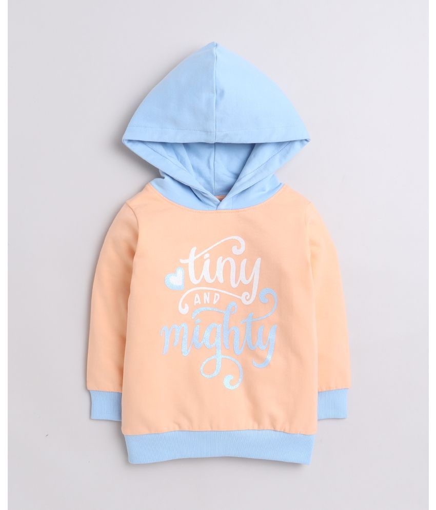     			BUMZEE Peach & Blue Girls Full Sleeves Cotton Hooded Sweatshirt Age - 3-6 Months