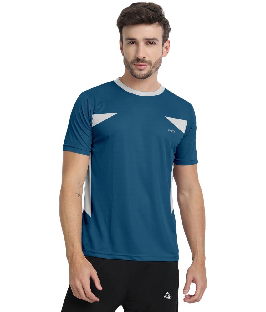     			FTX Polyester Regular Fit Colorblock Half Sleeves Men's T-Shirt - Teal ( Pack of 1 )