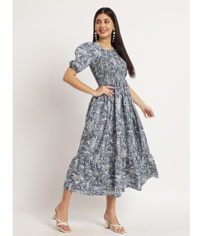     			Femvy Polyester Printed Midi Women's Fit & Flare Dress - Blue ( Pack of 1 )