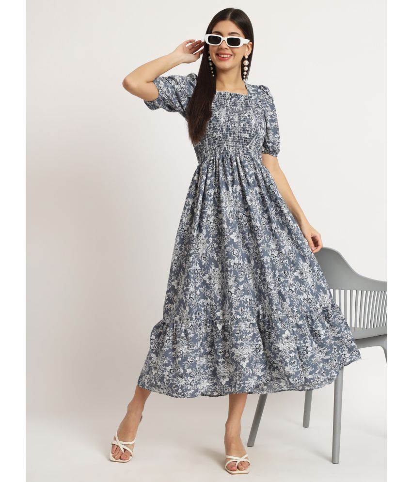     			Femvy Polyester Printed Midi Women's Fit & Flare Dress - Blue ( Pack of 1 )