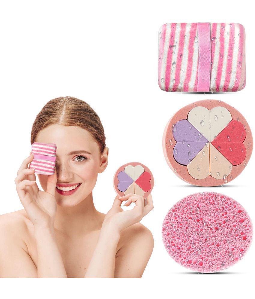     			Majestique Makeup Cleansing Set Facial Cleansing Pads Makeup Remover Sponge - Pack of 3/Multicolor