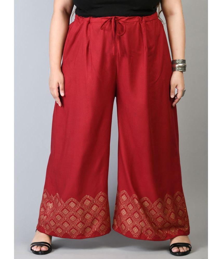     			PrettyPlus by Desinoor.com Red Rayon Wide leg Women's Palazzos ( Pack of 1 )