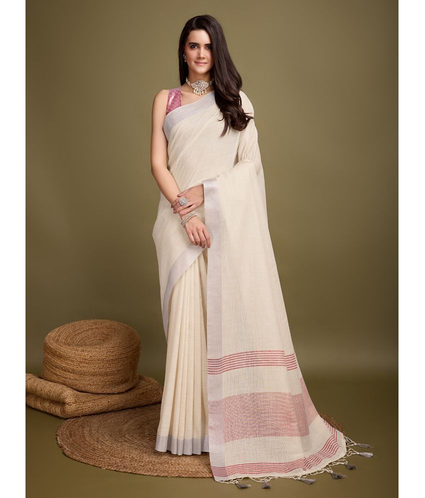     			Rekha Maniyar Linen Solid Saree With Blouse Piece - Beige ( Pack of 1 )