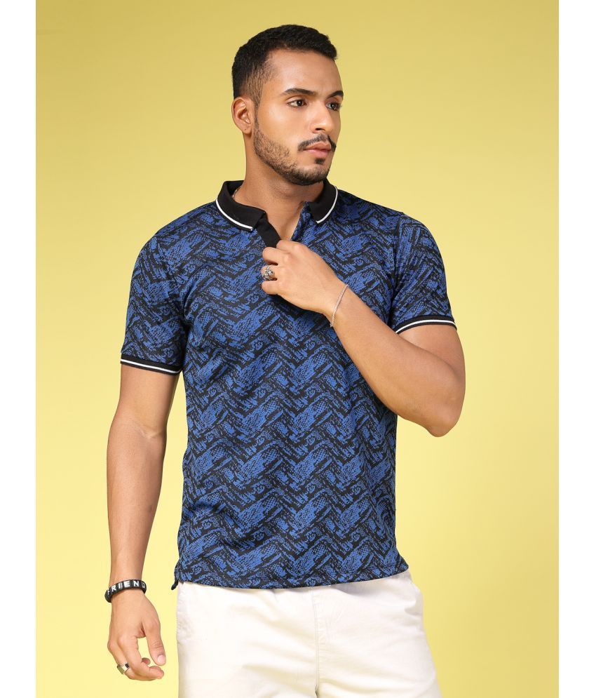     			Rigo Polyester Slim Fit Printed Half Sleeves Men's Polo T Shirt - Blue ( Pack of 1 )