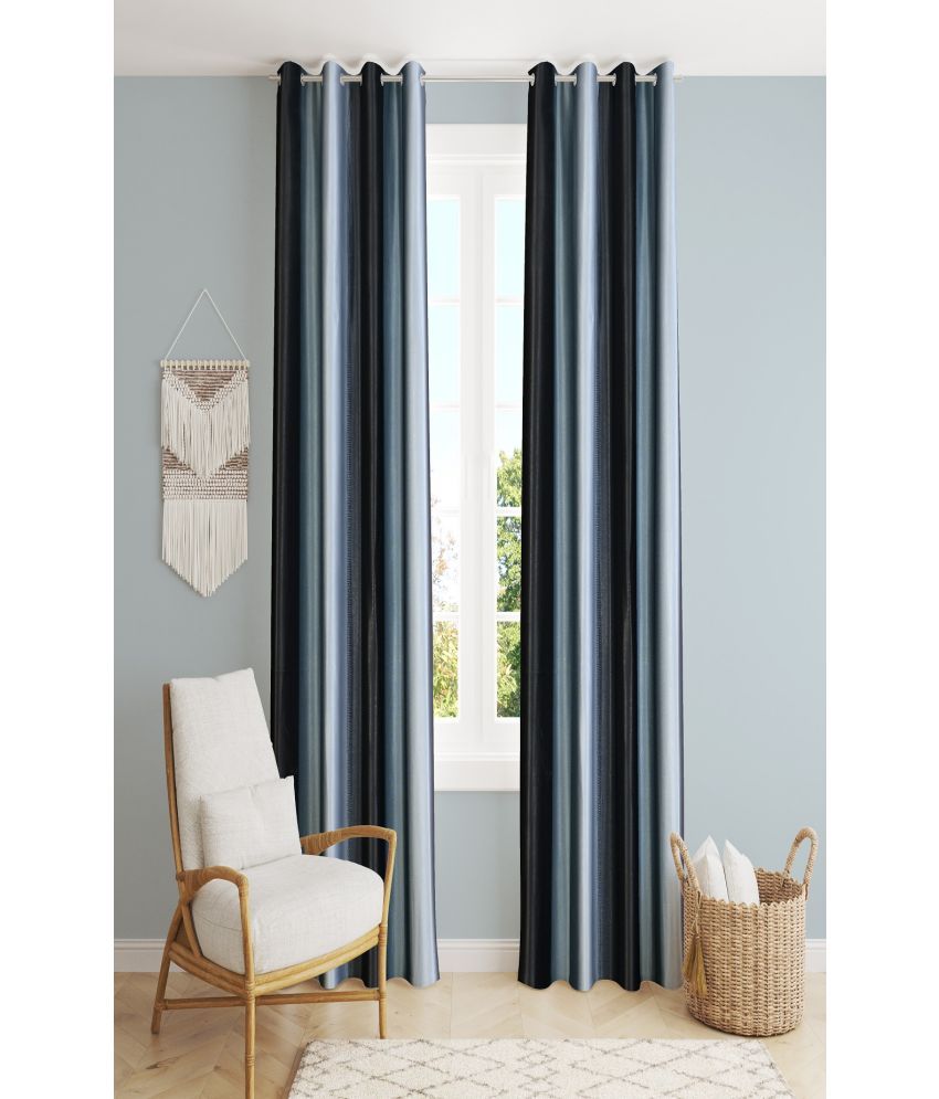     			SWIZIER Colorblock Room Darkening Eyelet Curtain 7 ft ( Pack of 2 ) - Light Grey