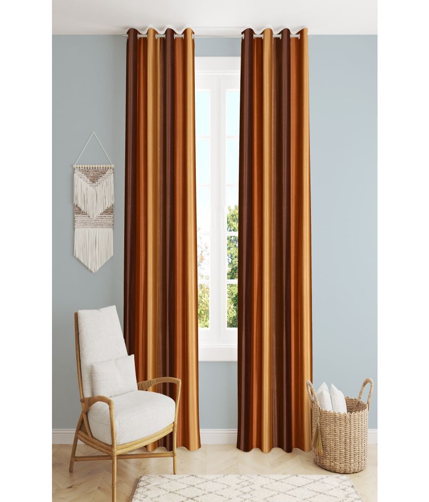     			SWIZIER Colorblock Room Darkening Eyelet Curtain 7 ft ( Pack of 2 ) - Coffee