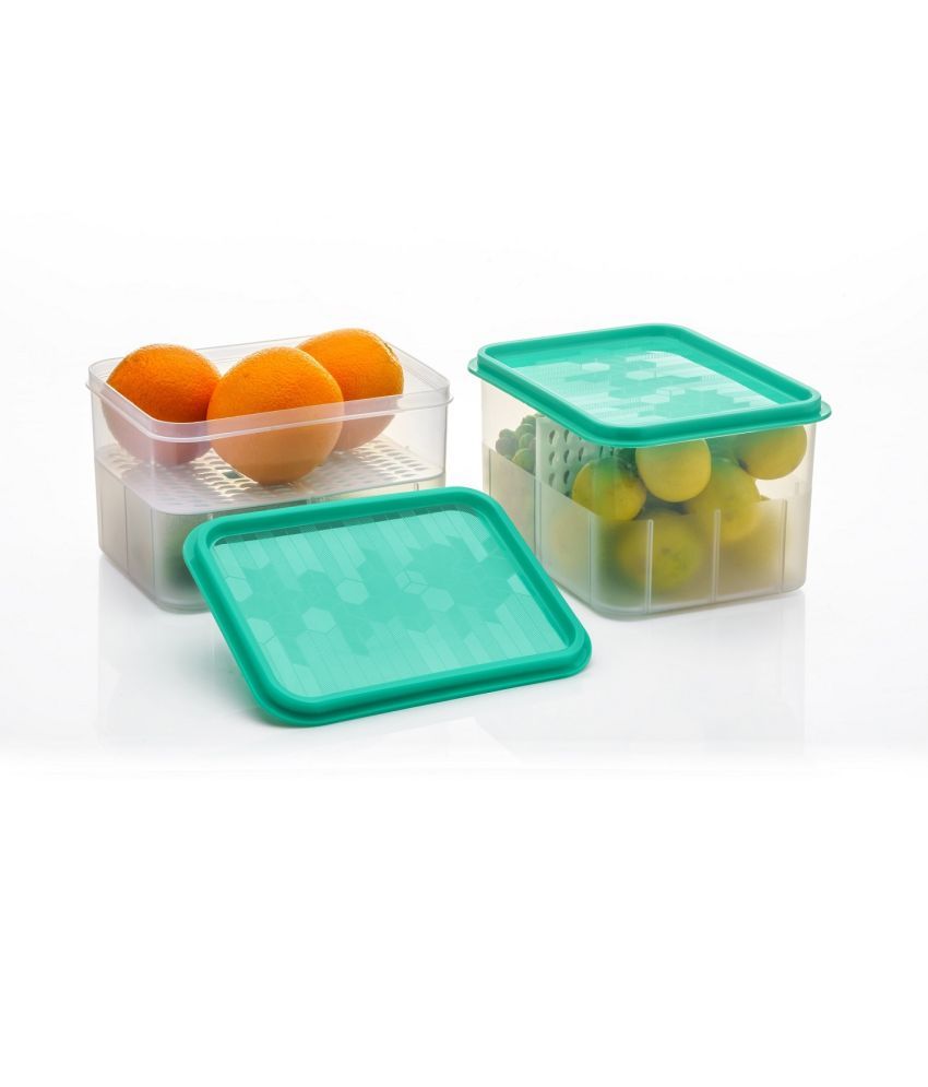     			Dark Sun Kitchenware Partition Fruit/Veg. Plastic Sea Green Food Container ( Set of 2 )