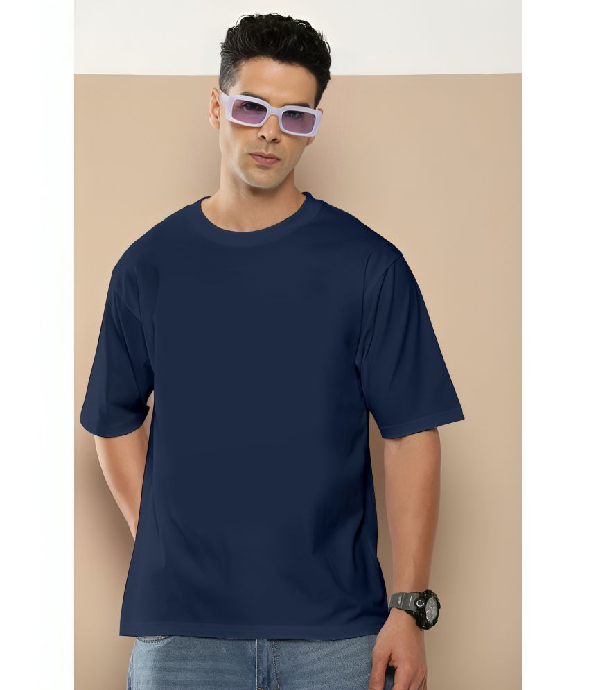     			FLYIND Cotton Oversized Fit Printed Half Sleeves Men's T-Shirt - Navy ( Pack of 1 )