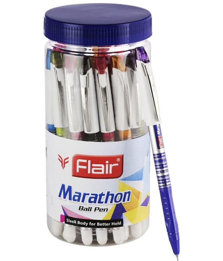     			Flair Marathon Fine Tip 0.7Mm Ball Pen Jar Blue Ink, Set Of 25 Pens