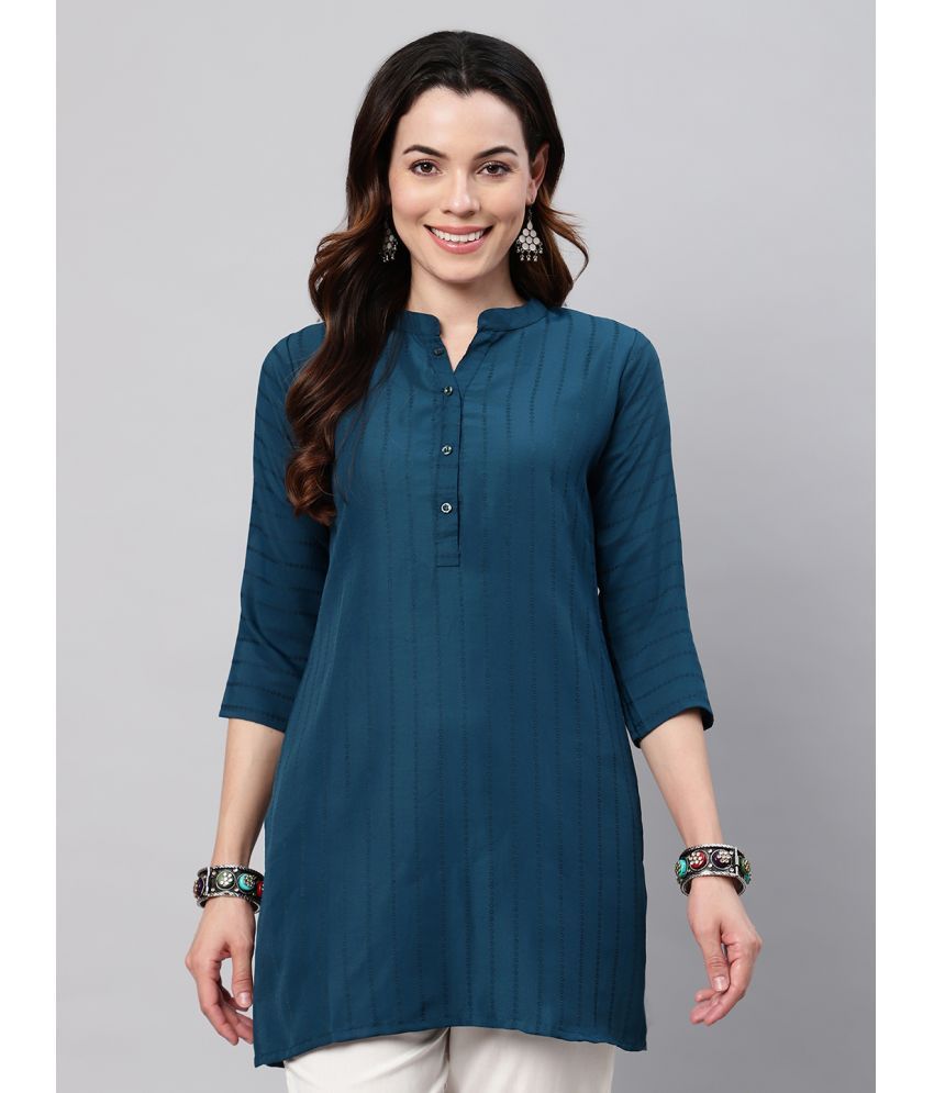     			Flamboyant Rayon Striped Straight Women's Kurti - Blue ( Pack of 1 )