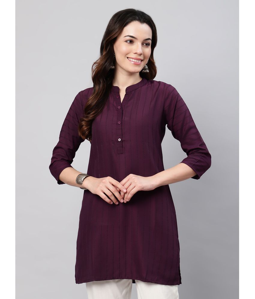     			Flamboyant Rayon Striped Straight Women's Kurti - Wine ( Pack of 1 )