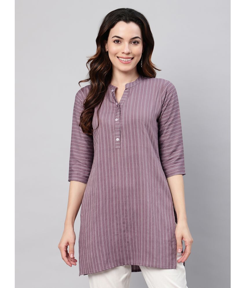     			Flamboyant Rayon Striped Straight Women's Kurti - Purple ( Pack of 1 )