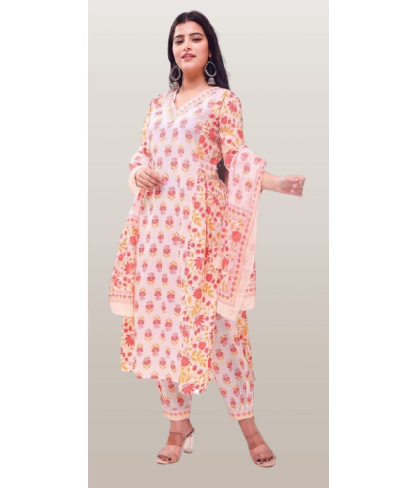     			Heavenly Attire Cotton Printed Kurti With Dhoti Pants Women's Stitched Salwar Suit - Pink ( Pack of 1 )