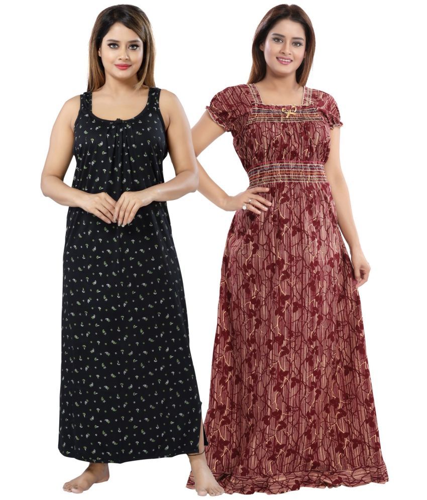     			INNER BEATS Multicolor Cotton Blend Women's Nightwear Night Dress ( Pack of 2 )