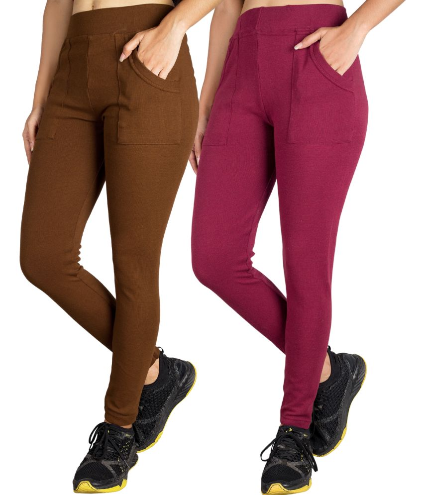     			KARARO JEGGINGS - Cotton Blend Skinny Fit Mustard Women's Jeggings ( Pack of 2 )