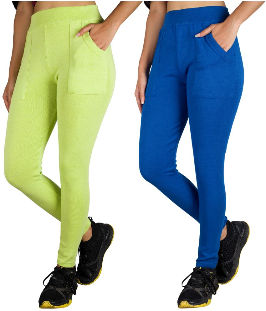     			KARARO JEGGINGS - Cotton Blend Skinny Fit Fluorescent Green Women's Jeggings ( Pack of 2 )