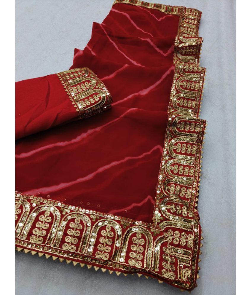     			Poshvariety Georgette Dyed Saree With Blouse Piece - Red ( Pack of 1 )