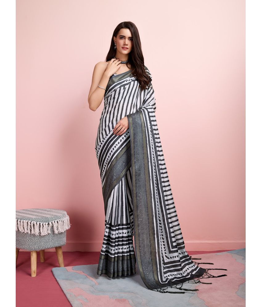     			Rekha Maniyar Silk Blend Striped Saree With Blouse Piece - Black ( Pack of 1 )